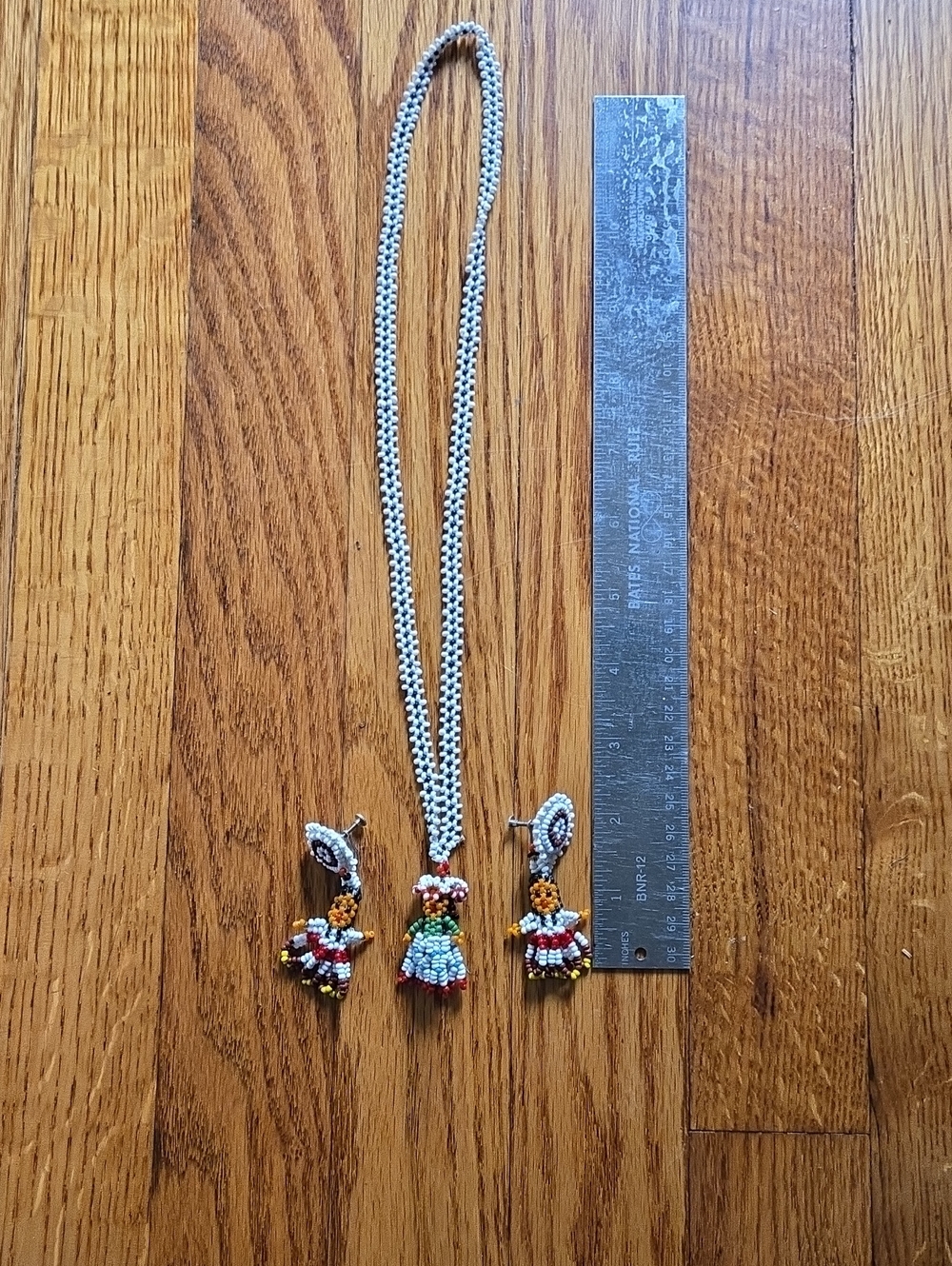 Beaded Native American Pendant Necklace and Earrings Set - Multicolor